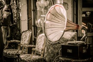 Antique chairs and gramophone